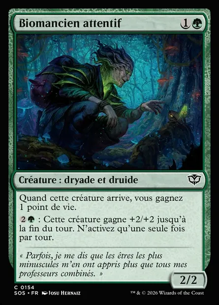 Biomancien attentif, carte Magic SOS 154 — extension Secrets of Strixhaven
