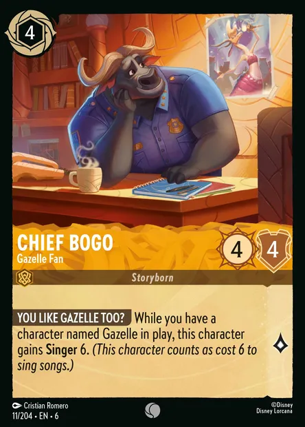 Chief Bogo - Gazelle Fan, Disney Lorcana card CH6-011 — Azurite Sea set