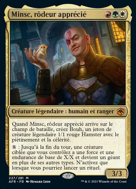 Minsc, rôdeur apprécié, carte Magic AFR 227 — extension Forgotten Realms: Aventures dans les Royaumes Oubliés