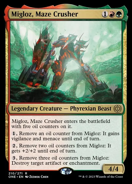 Migloz, Maze Crusher, Magic card PONE 210p — Phyrexia: All Will Be One Promos set