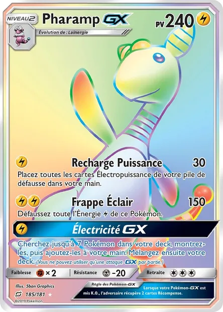 Pharamp GX, carte Pokémon TEU 185 — extension Duo de Choc