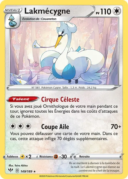 Lakmécygne, carte Pokémon DAA 149 — extension Ténèbres Embrasées