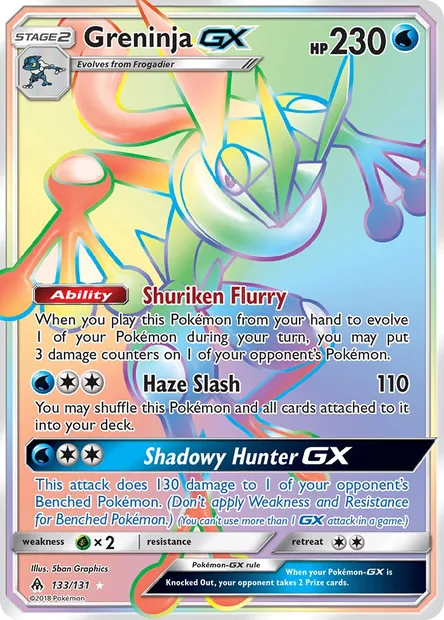 Greninja GX, Pokémon card FLI 133 — Forbidden Light set