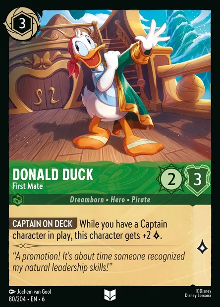 Donald Duck - First Mate, Disney Lorcana card CH6-080 — Azurite Sea set