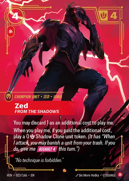 Zed, carte Riftbound VEN 023 — extension Vendetta