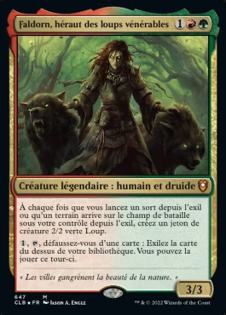 Faldorn, héraut des loups vénérables, carte Magic CLB 647 — extension Commander Légendes : la bataille de la Porte de Baldur