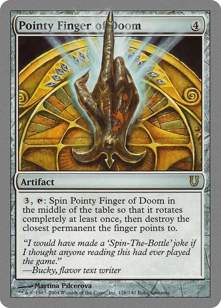 Pointy Finger of Doom, carte Magic UNH 126 — extension Unhinged