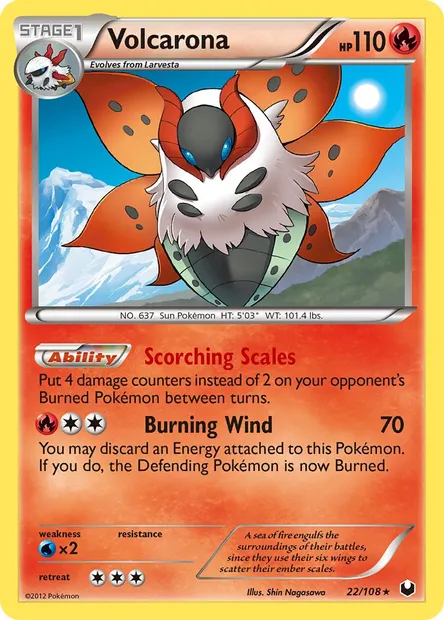 Volcarona, Pokémon card DEX 22 — Dark Explorers set