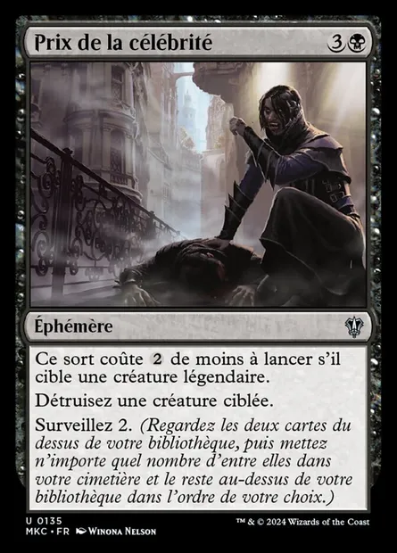 Prix de la célébrité, carte Magic MKC 135 — extension Murders at Karlov Manor Commander