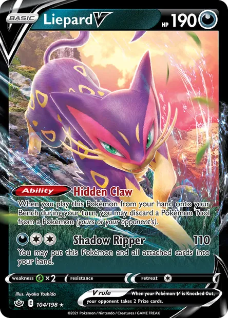 Liepard V, Pokémon card CRE 104 — Chilling Reign set