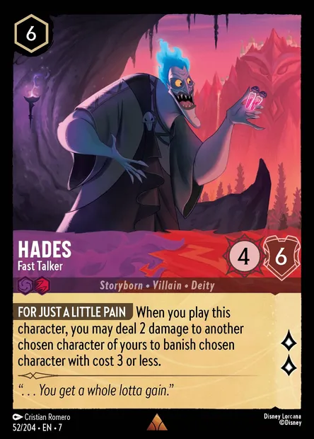 Hades - Fast Talker, Disney Lorcana card CH7-052 — Archazia's Island set