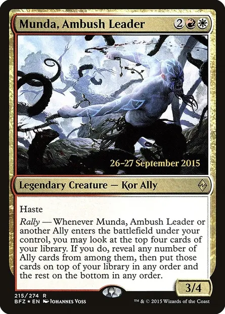 Munda, chef d'embuscade, carte Magic PBFZ 215s — extension Battle for Zendikar Promos