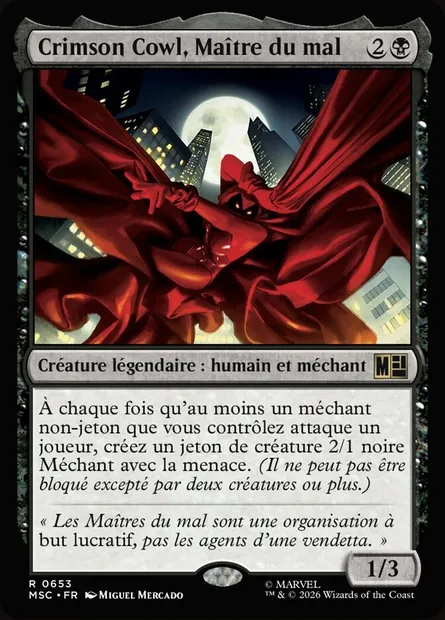 Crimson Cowl, Maître du mal, carte Magic MSC 653 — extension Marvel Super Heroes Commander