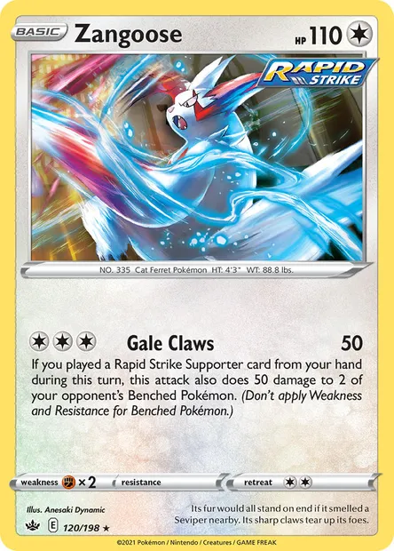 Zangoose, Pokémon card CRE 120 — Chilling Reign set