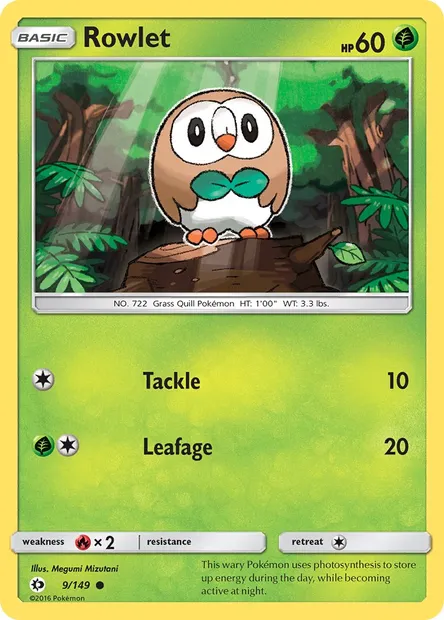 Rowlet, Pokémon card SUM 9 — Sun & Moon set