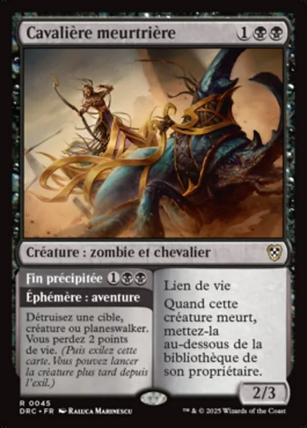 Cavalière meurtrière // Fin précipitée, carte Magic DRC 45 — extension Aetherdrift Commander