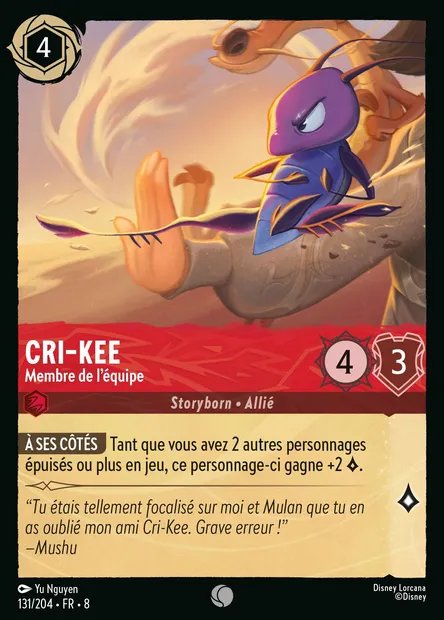 Cri-Kee - Membre de l'équipe, carte Disney Lorcana CH8-131 — extension Le Règne de Jafar