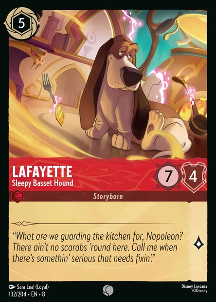Lafayette - Sleepy Basset Hound, Disney Lorcana card CH8-132 — The Reign of Jafar set