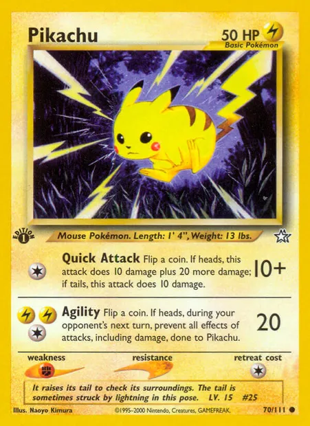 Pikachu, Pokémon card NG 70 — Neo Genesis set
