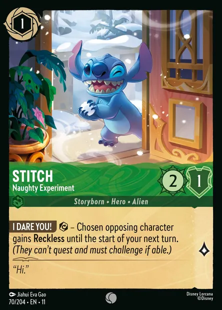 Stitch - Naughty Experiment, Disney Lorcana card CH11-070 — Winterspell set
