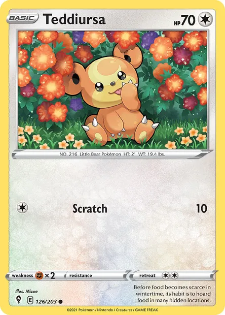 Teddiursa, Pokémon card EVS 126 — Evolving Skies set