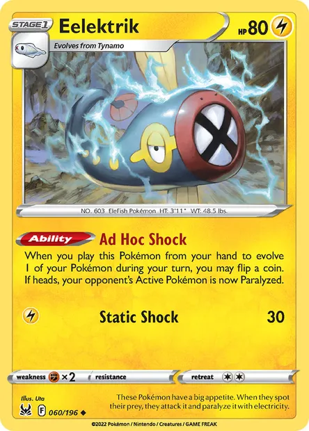 Eelektrik, Pokémon card LOR 060 — Lost Origin set