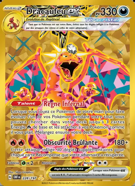 Dracaufeu-ex, carte Pokémon OBF 228 — extension Flammes Obsidiennes