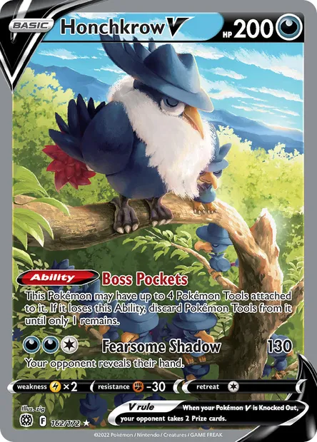 Honchkrow V, Pokémon card BRS 162 — Brilliant Stars set