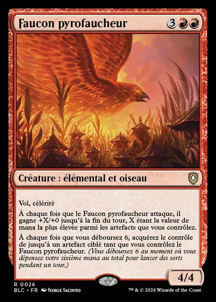 Faucon pyrofaucheur, carte Magic BLC 26 — extension Bloomburrow Commander