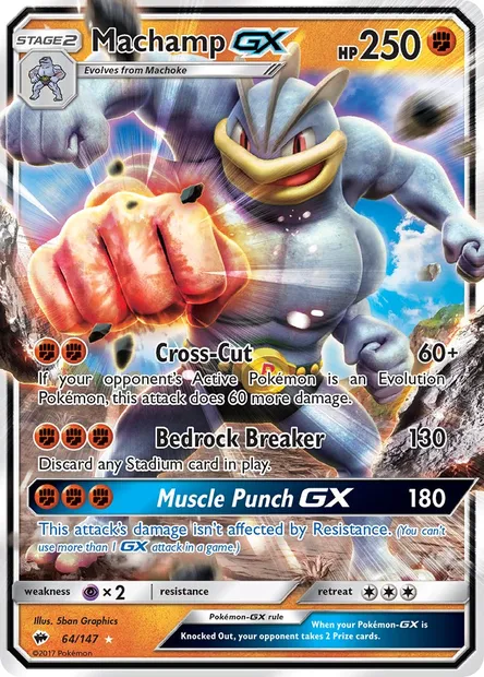 Machamp GX, Pokémon card BUS 64 — Burning Shadows set