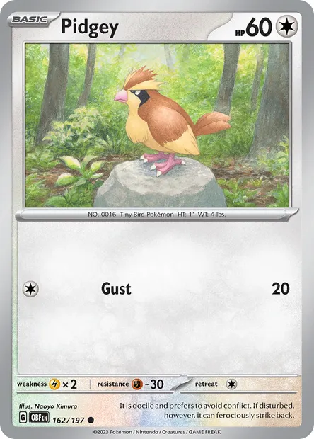 Pidgey, Pokémon card OBF 162 — Obsidian Flames set
