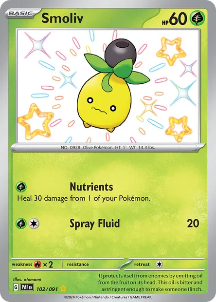 Smoliv, Pokémon card PAF 102 — Paldean Fates set