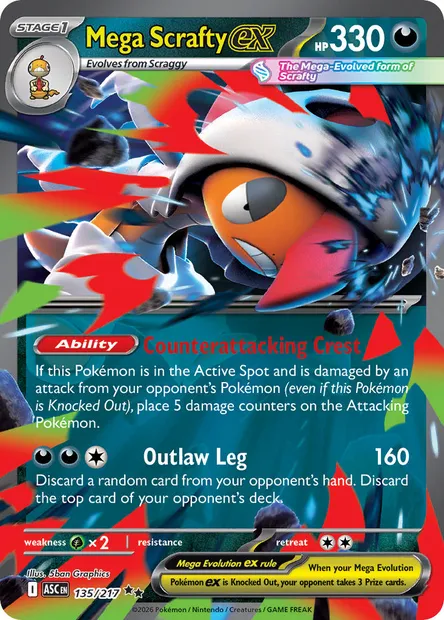 Mega Scrafty ex, Pokémon card ASC 135 — Ascended Heroes set