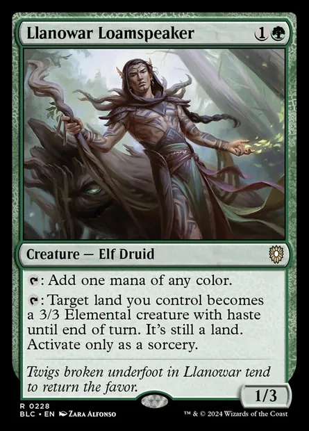 Llanowar Loamspeaker, Magic card BLC 228 — Bloomburrow Commander set