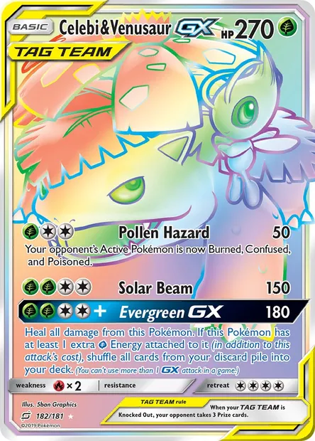 Celebi & Venusaur GX, Pokémon card TEU 182 — Team Up set