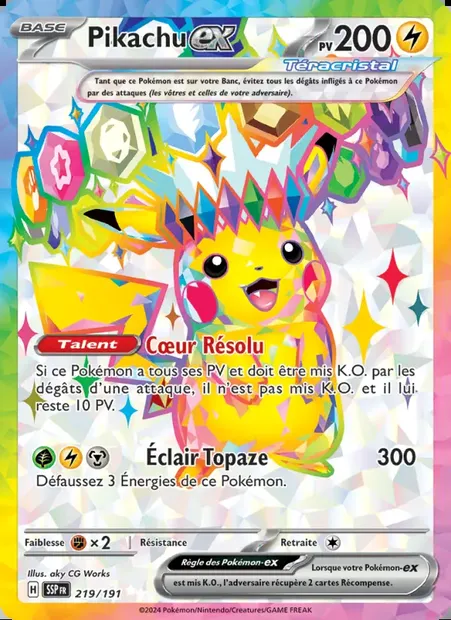 Pikachu-ex, carte Pokémon SSP 219 — extension Étincelles Déferlantes