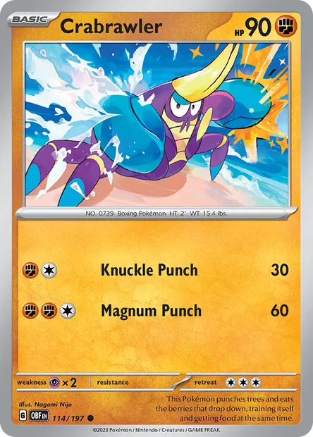 Crabrawler, Pokémon card OBF 114 — Obsidian Flames set