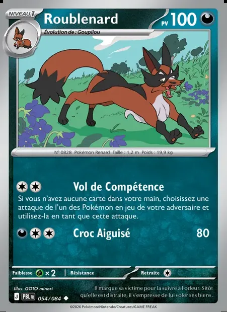 Roublenard, carte Pokémon PBL 054 — extension Nuit Noire