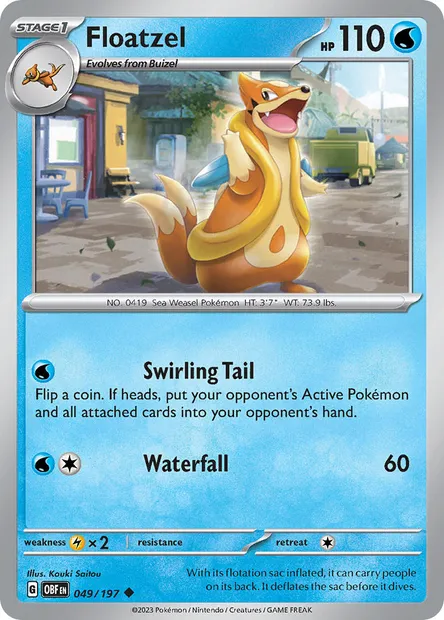 Floatzel, Pokémon card OBF 049 — Obsidian Flames set