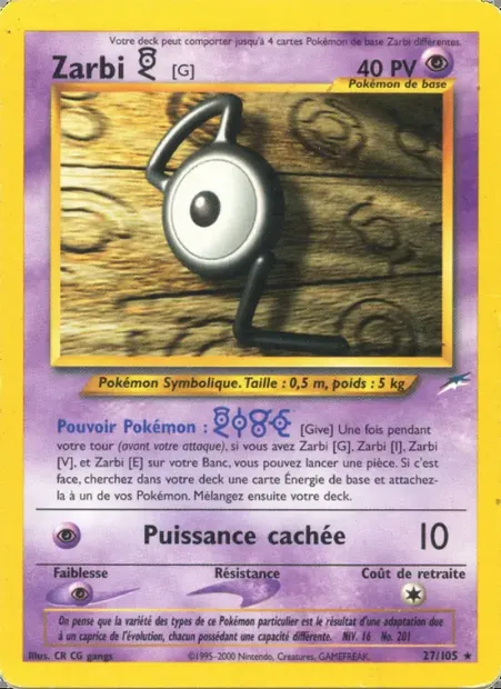 Zarbi G, carte Pokémon NDE 27 — extension Neo Destiny