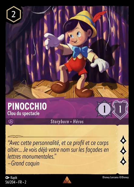 Pinocchio - Clou du spectacle, carte Disney Lorcana CH2-056 — extension L'Ascension des Floodborn