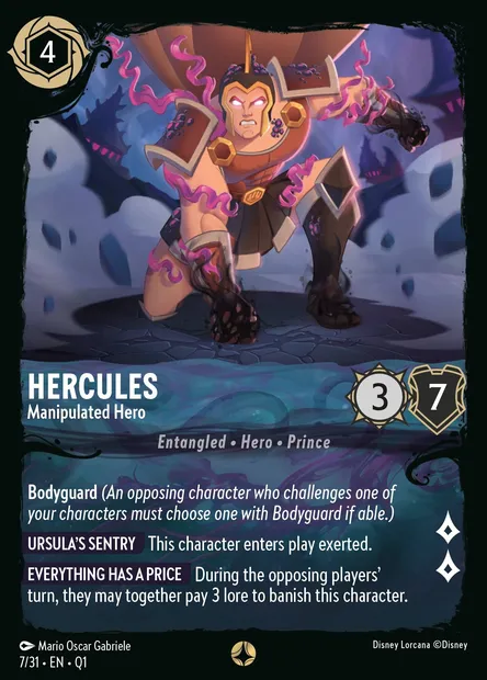 Hercules - Manipulated Hero, Disney Lorcana card Q1-007 — Illumineer's Quest: Deep Trouble set
