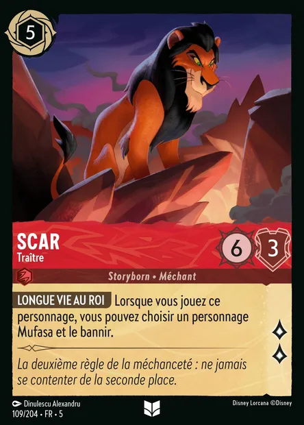 Scar - Traître, carte Disney Lorcana CH5-109 — extension Ciel Scintillant