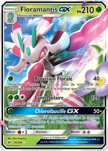 Floramantis GX, carte Pokémon SUM 15 — extension Soleil et Lune