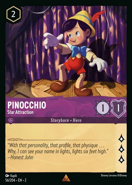 Pinocchio - Star Attraction, Disney Lorcana card CH2-056 — Rise of the Floodborn set