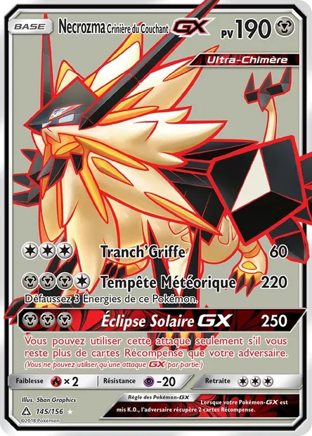 Necrozma Crinière du Couchant GX, carte Pokémon UPR 145 — extension Ultra-Prisme