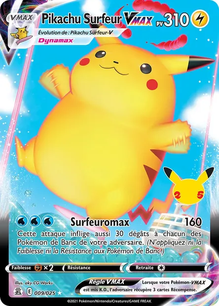 Pikachu Surfeur VMAX, carte Pokémon CEL 9 — extension Célébrations
