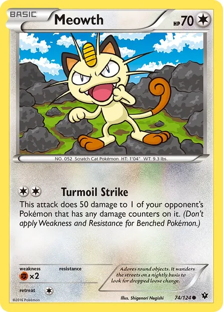 Meowth, Pokémon card FCO 74 — Fates Collide set