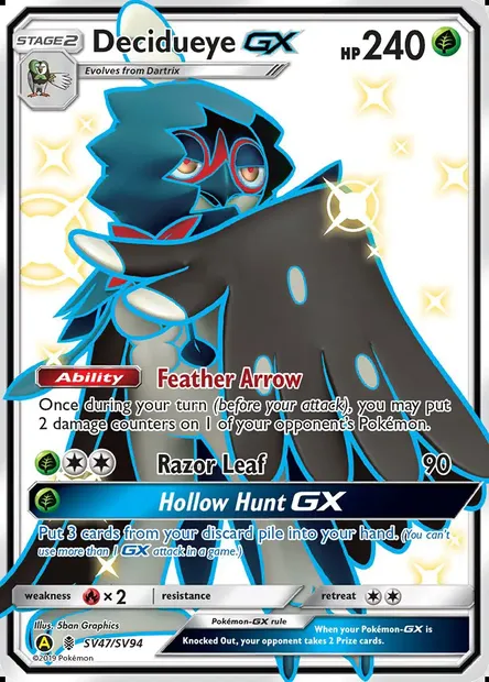 Decidueye-GX, Pokémon card SMA SV47 — Hidden Fates Shiny Vault set