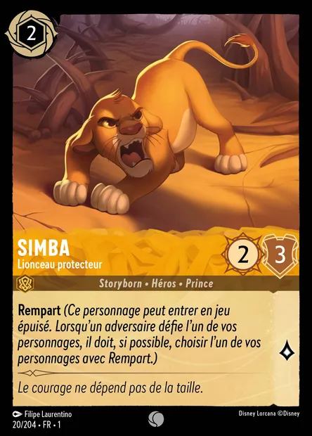 Simba - Lionceau protecteur, carte Disney Lorcana CH1-020 — extension Premier Chapitre